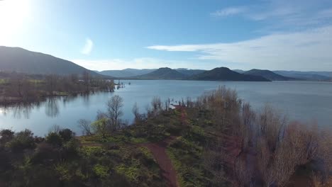 Aerial-drone-view-flying-over-Lake-Salagou-in-south-of-France